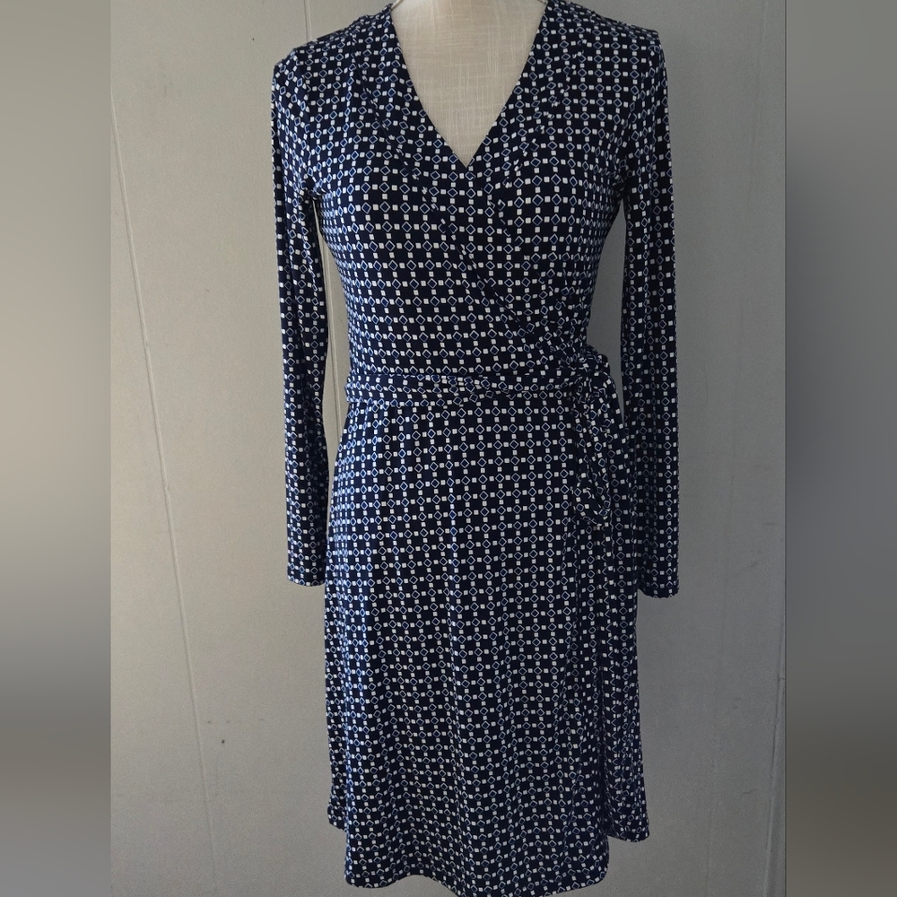 Banana Republic Navy and White Patterned Dress